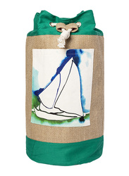 BiggDesign Anemoss Sailboat Jute Shoulder Bag for Women, Green/Beige/White