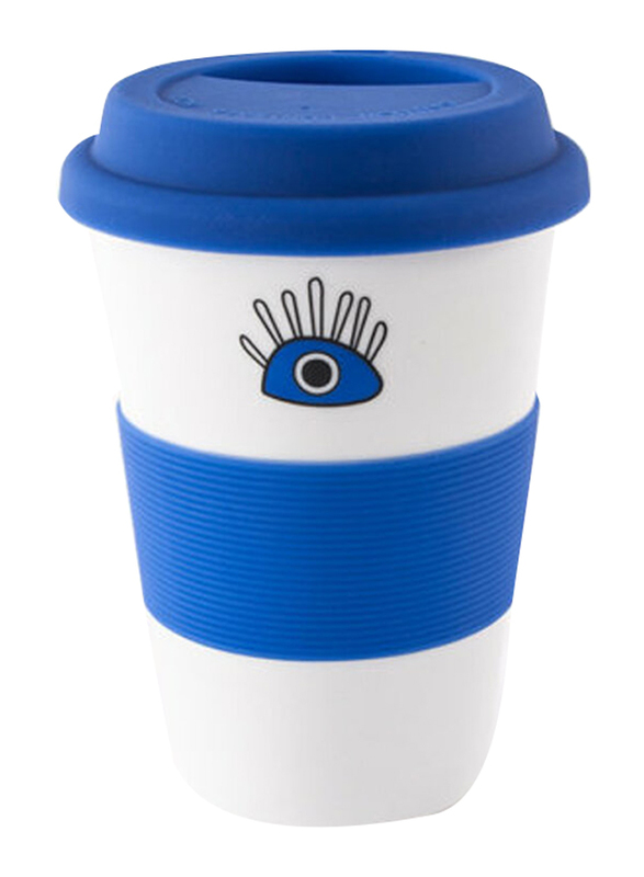

Biggdesign 400ml Eyes On You Lidded Ceramic Mug, Blue/White