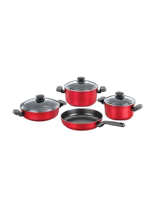 

Korkmaz 7-Piece Ornella Rosa Round Non-Stick Cookware Set, Red