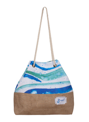 BiggDesign Anemoss Wave Jute Beach Shoulder Bag for Women, Blue/White