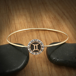 BiggDesign Gemini Sign Sterling Silver Bangle Bracelet for Women with Cubic Zirconia, Gold