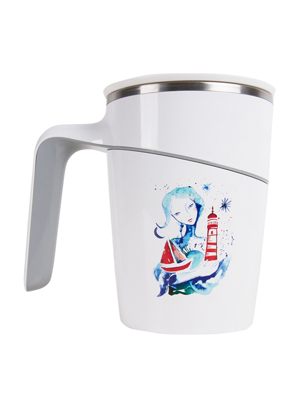Biggdesign 470ml Anemoss the Girl with Lighthouse Patterned Suction Mug, White
