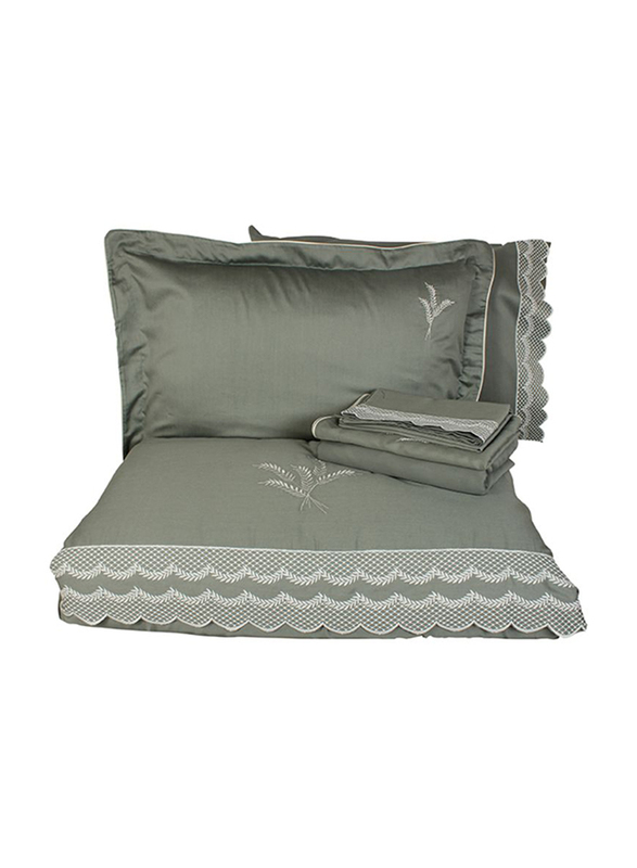 Ecocotton 6-Piece Ekin Eco Double Duvet Cover Set, 1 Duvet Cover + 1 Bed Sheet + 2 Pillow Cases + 2 Oxford Pillow Cases, Green