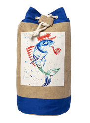 BiggDesign Anemoss Captain Fish Jute Shoulder Bag for Women, Blue/Beige/White