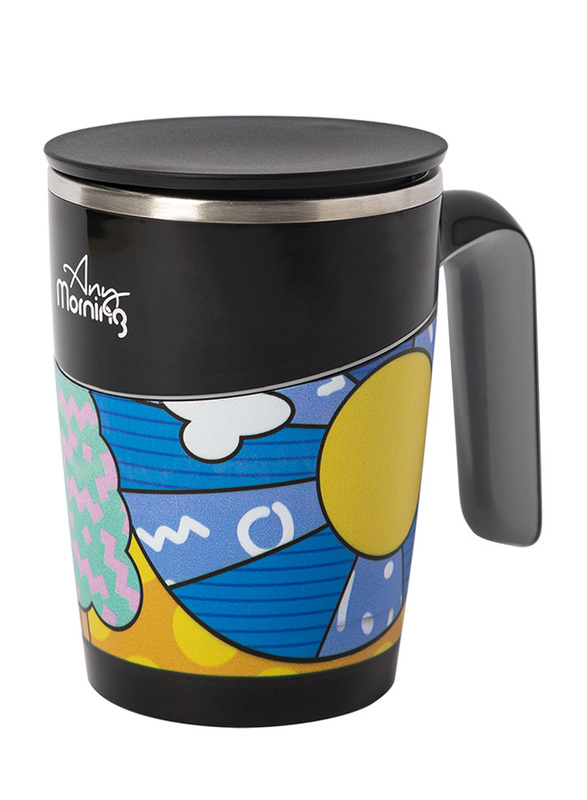 Any Morning 470 ml Suction Coffee Mug, Black/Blue/Yellow
