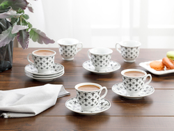 English Home 90ml 12-Piece Porcelain Ilda Traditional Turkish Coffee Cup and Saucer Set, White/Black