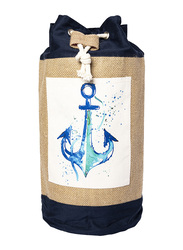 BiggDesign Anemoss Anchor Pattern Jute Shoulder Bag for Women, Blue/Beige/White