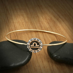 BiggDesign Libra Sterling Silver Bangle Bracelet with Cubic Zirconia for Women, Gold