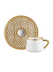 Koleksiyon 12-Piece Sufi Ikat Turkish Coffee Cup and Saucer Set, White/Gold
