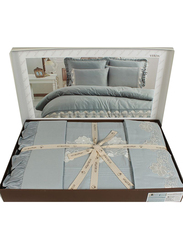 Ecocotton 6-Piece Verda Eco Double Duvet Cover Set, 1 Duvet Cover + 1 Bed Sheet + 2 Pillow Cases + 2 Oxford Pillow Cases, Turquoise