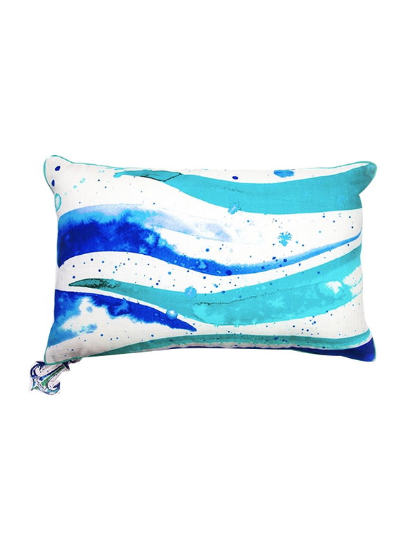 BiggDesign Anemoss Wave Patterned Rectangular Decorative Pillow, Blue/White