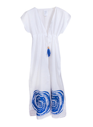 BiggDesign Beach Short Sleeve Maxi Dress, Standard, White/Blue