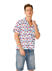 BiggDesign Anemoss Crab Patterned Short Sleeve Shirt for Men, Small, Multicolour