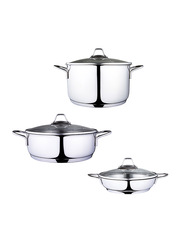 Serenk 6-Piece Modernist Steel Round Cookware Set, Silver