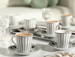 English Home 80ml 12-Piece Porcelain Adelman Traditional Turkish Coffee Cup and Saucer Set, White/Black
