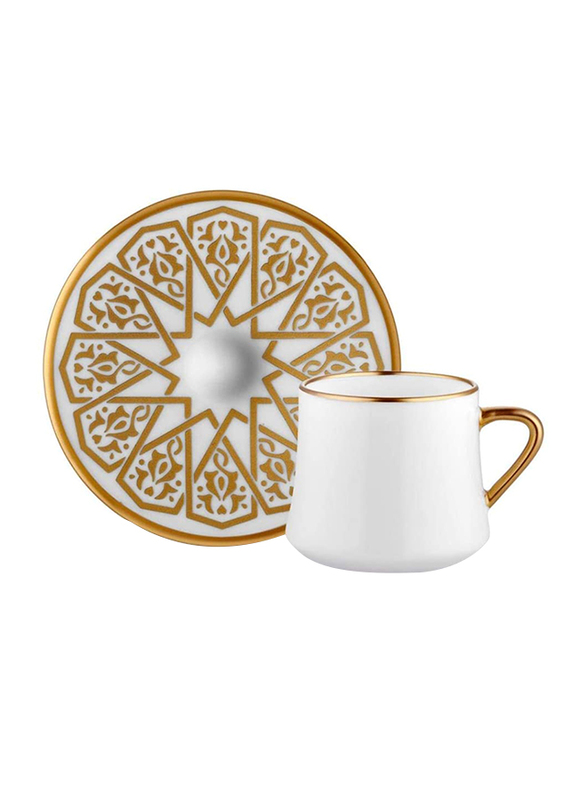 

Koleksiyon 12-Piece Sufi Seljuk Tea Cup and Saucer Set, White/Gold
