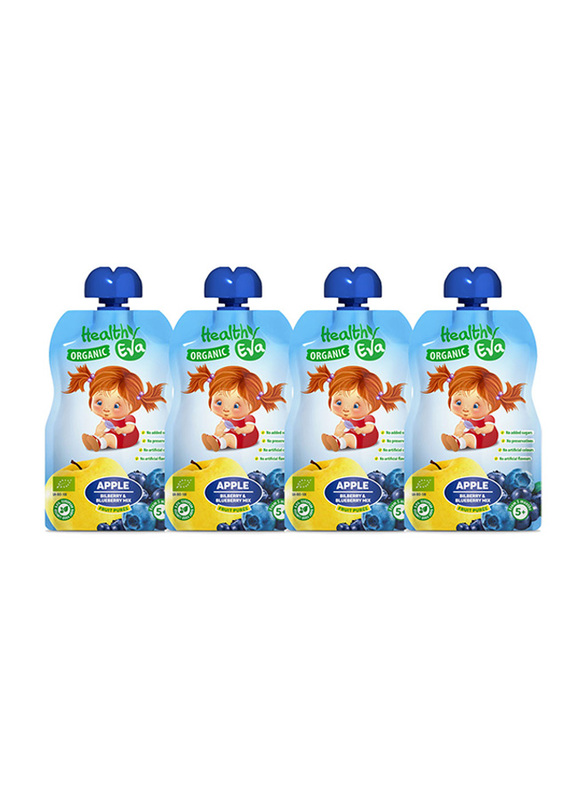 

Healthy Eva Apple, Bilberry and Blueberry Organic Fruit Puree Juice, 4 x 90g