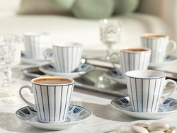 English Home 80ml 12-Piece Porcelain Adelman Traditional Turkish Coffee Cup and Saucer Set, White/Blue