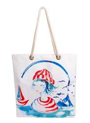 Anemoss Sailor Girl Beach Bag with Rope Handle and Inner Pocket, Multicolour