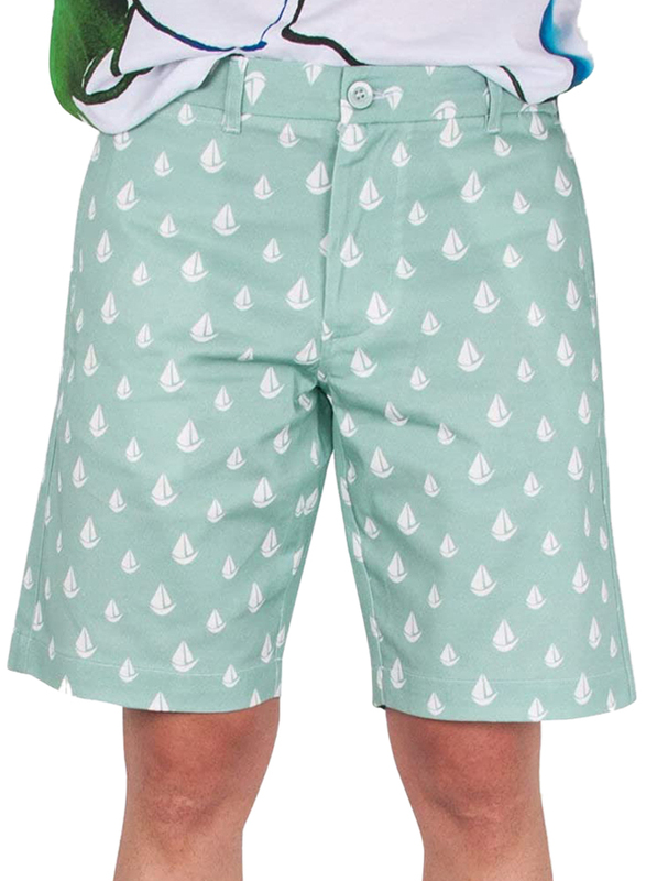 BiggDesign Anemoss Sail Patterned Chino Shorts for Men, Small, Green
