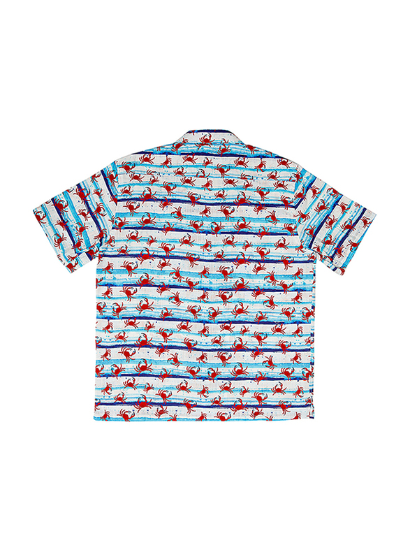 BiggDesign Anemoss Crab Patterned Short Sleeve Shirt for Men, Small, Multicolour