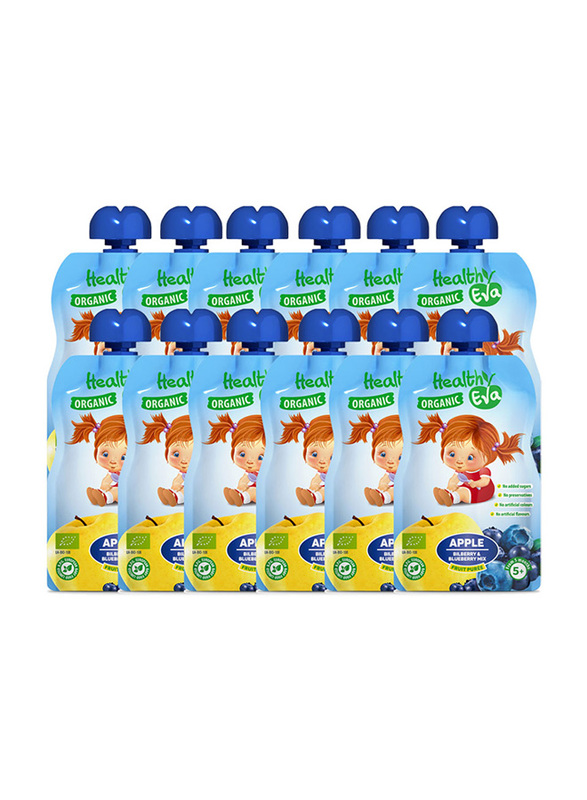 

Healthy Eva Apple, Bilberry and Blueberry Organic Fruit Puree Juice, 12 x 90g