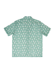BiggDesign Anemoss Sailboat Patterned Short Sleeve Shirts for Men, Small, Green/White