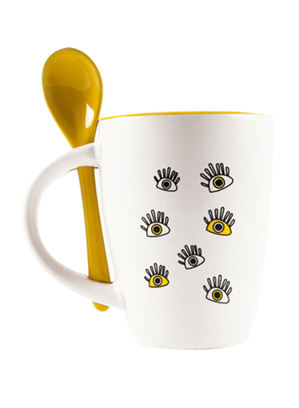 

Biggdesign 200ml Eyes On You Ceramic Mug, Yellow/White