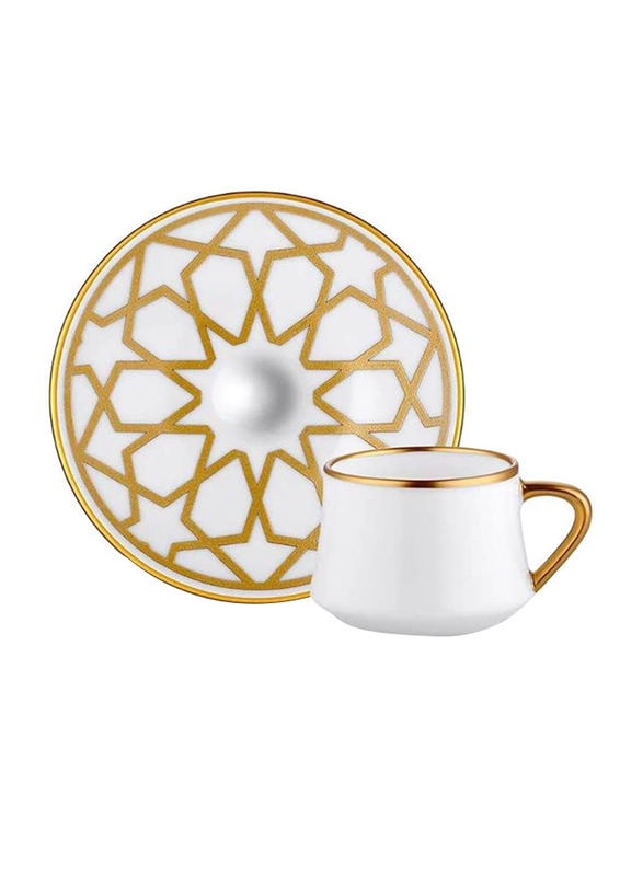 

Koleksiyon 12-Piece Sufi Star Mat Turkish Coffee Cup and Saucer Set, White/Gold