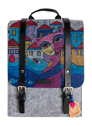 BiggDesign Owl and City Felt Backpack, Multicolour