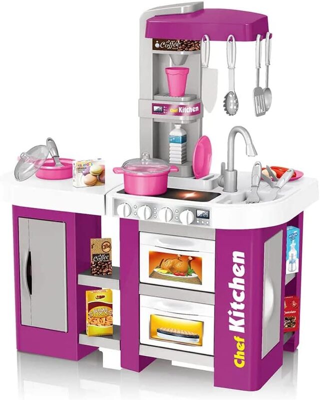 

Toy Land Simulation Role Play Kitchen Set with Light and Music, 53 Pieces, Pink