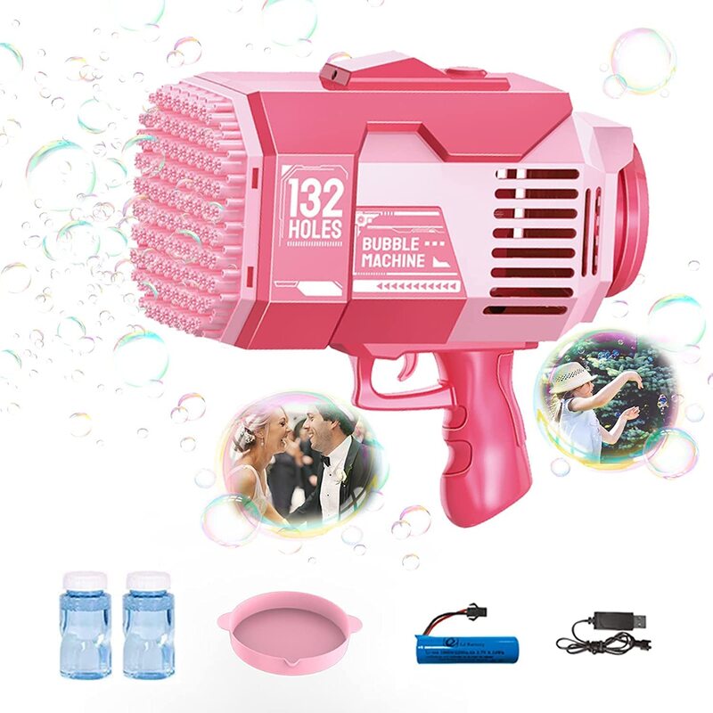 

Toy Land Rechargeable 132 Holes Hand-Held Bubble Machine with Light, Pink