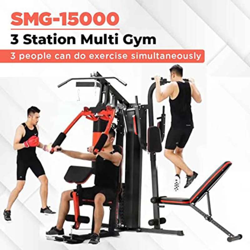 Sparnod Fitness SMG-15000 Multifunctional Luxury Home Gym Station, Red/Black