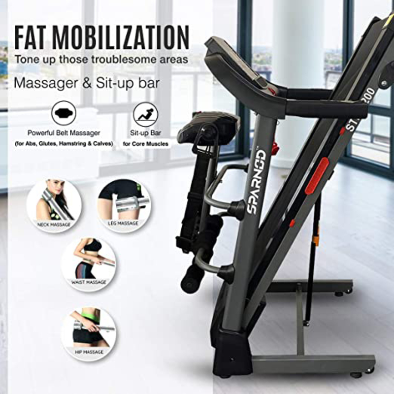 Sparnod Fitness STH-2200 Automatic Multifunction Foldable Motorized Running Treadmill for Home Use, Black