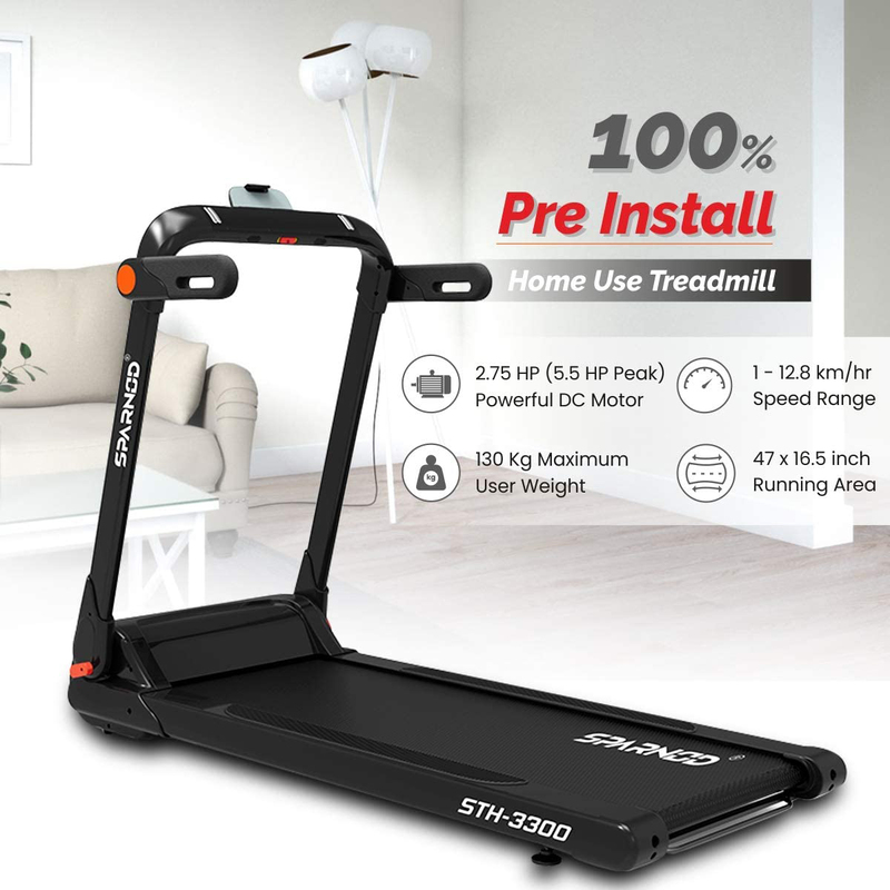 Sparnod Fitness 5.5 HP Peak Automatic Foldable Motorized Running Indoor Treadmill, STH-3300, Black