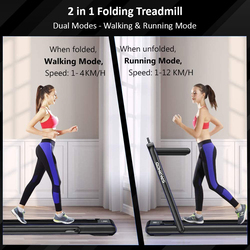 Sparnod Fitness 2 in 1 Foldable Treadmill Cum Under Desk Walking Pad, Black