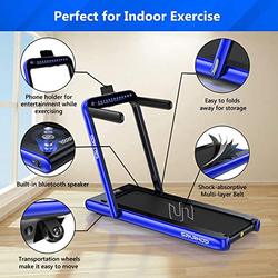 Sparnod Fitness STH-3020 2-in-1 Foldable Treadmill for Home Cum Under Desk Walking Pad, Blue/Black