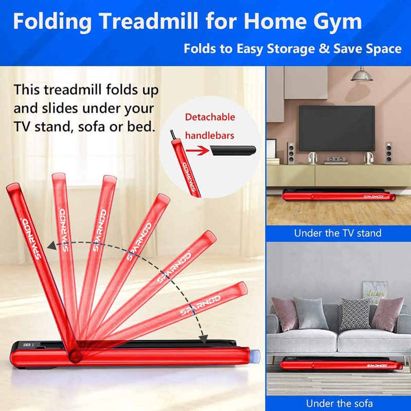 Sparnod Fitness 2 in 1 Foldable Treadmill Cum Under Desk Walking Pad, Black/Red
