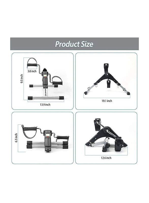 Sparnod Fitness SMB-100 Mini Cycle Pedal Exerciser with Fixing Strap, Adjustable Resistance & Digital Display for Light Exercise of Legs, Arms, & Physiotherapy, Silver/Black