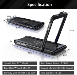 Sparnod Fitness 2 in 1 Foldable Treadmill Cum Under Desk Walking Pad, Black