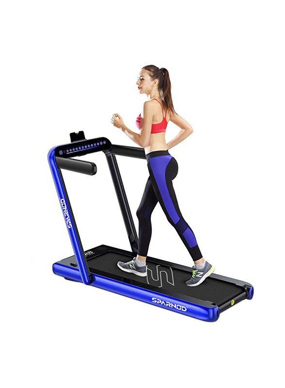 Sparnod Fitness STH-3020 2-in-1 Foldable Treadmill for Home Cum Under Desk Walking Pad, Blue/Black