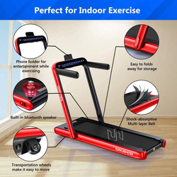 Sparnod Fitness 2 in 1 Foldable Treadmill Cum Under Desk Walking Pad, Black/Red