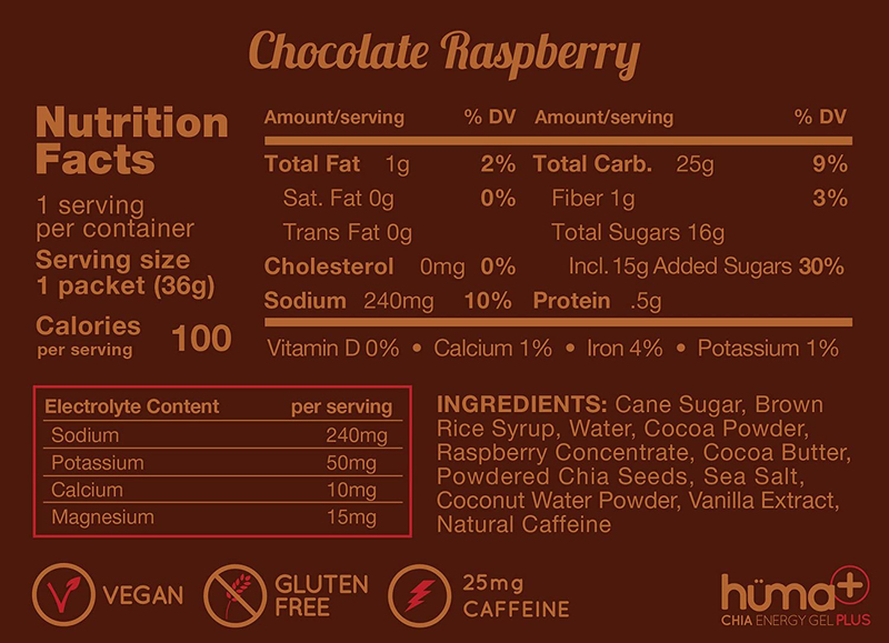 Huma 1x Caffeine Chia Energy Gel, 24 x 36g, Chocolate