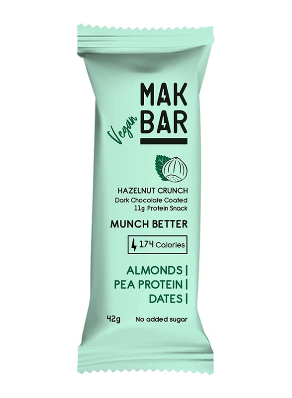 Mak Bar Almonds, Pea Protein & Dates Vegan Crunch Protein Bar, 10 x 42g, Hazelnut