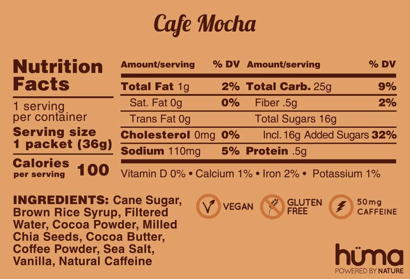 Huma 2x Caffeine Chia Energy Gel, 24  x 36g, Cafe Mocha