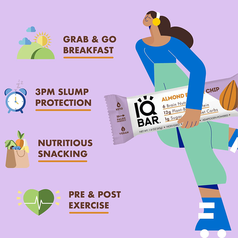 IQ Bar Brain and Body Keto Protein Bars, 12 Bars, Almond Butter Chip