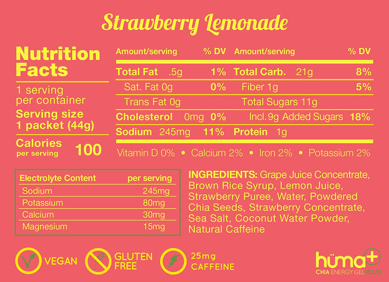 Huma Chia Energy Gel Plus, 24  x 44g, Strawberry Lemonade