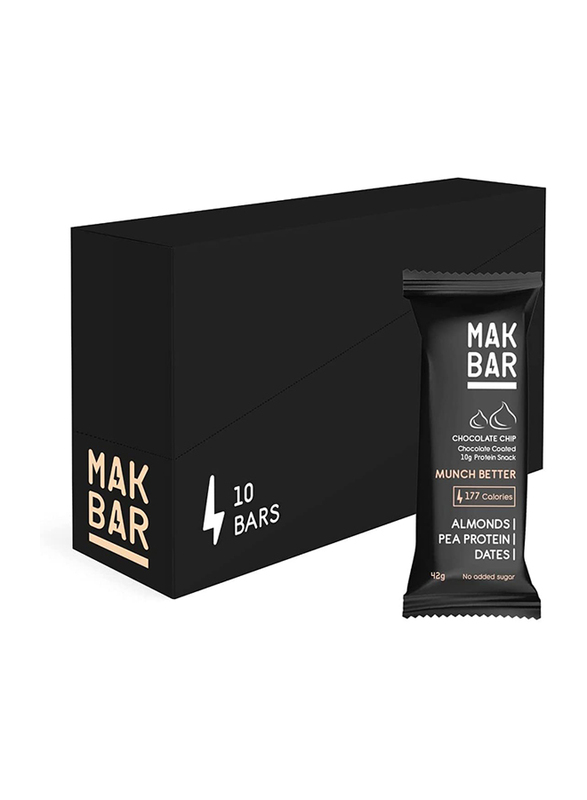 Mak Bar Almonds, Pea Protein & Dates 177 Calories Protein Bar, 10 x 42g, Chocolate