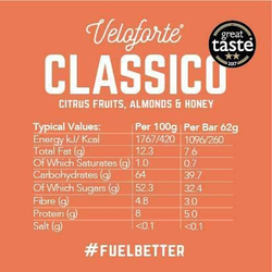 Veloforte Classico Energy Bar, 9 Bars, Citrus Fruits, Almonds & Honey