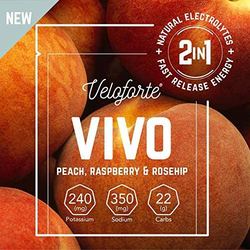 Veloforte Vivo Hydration Natural Electrolyte Powder, 9 Sachets, Peach, Raspberry & Rosehip